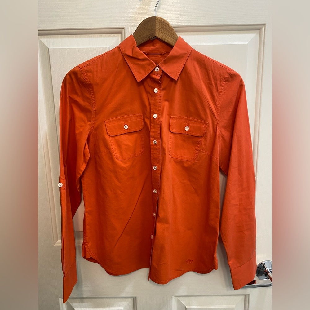 Talbots dark orange, button down. Size 8 petite.